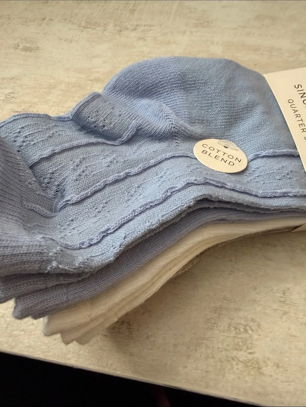 Sincerely Jules Light Blue, cream & tan marled Quarter Socks - 6 Pack